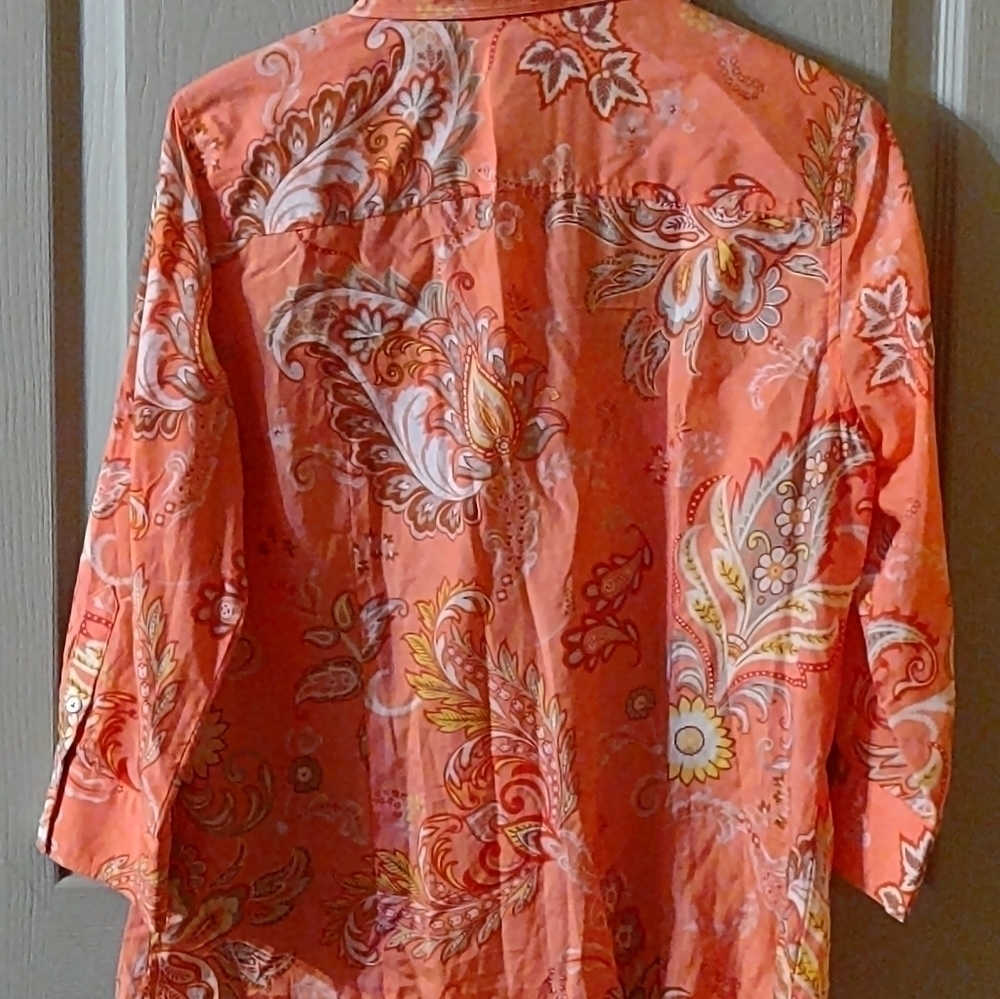 George Designs By Mark Eisen Top Blouse Long Sleeve Paisley Size Medium (8/10) - Picture 6 of 7